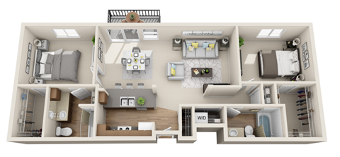 Floor plan for 2 beds, 2 baths, 1196 sqft